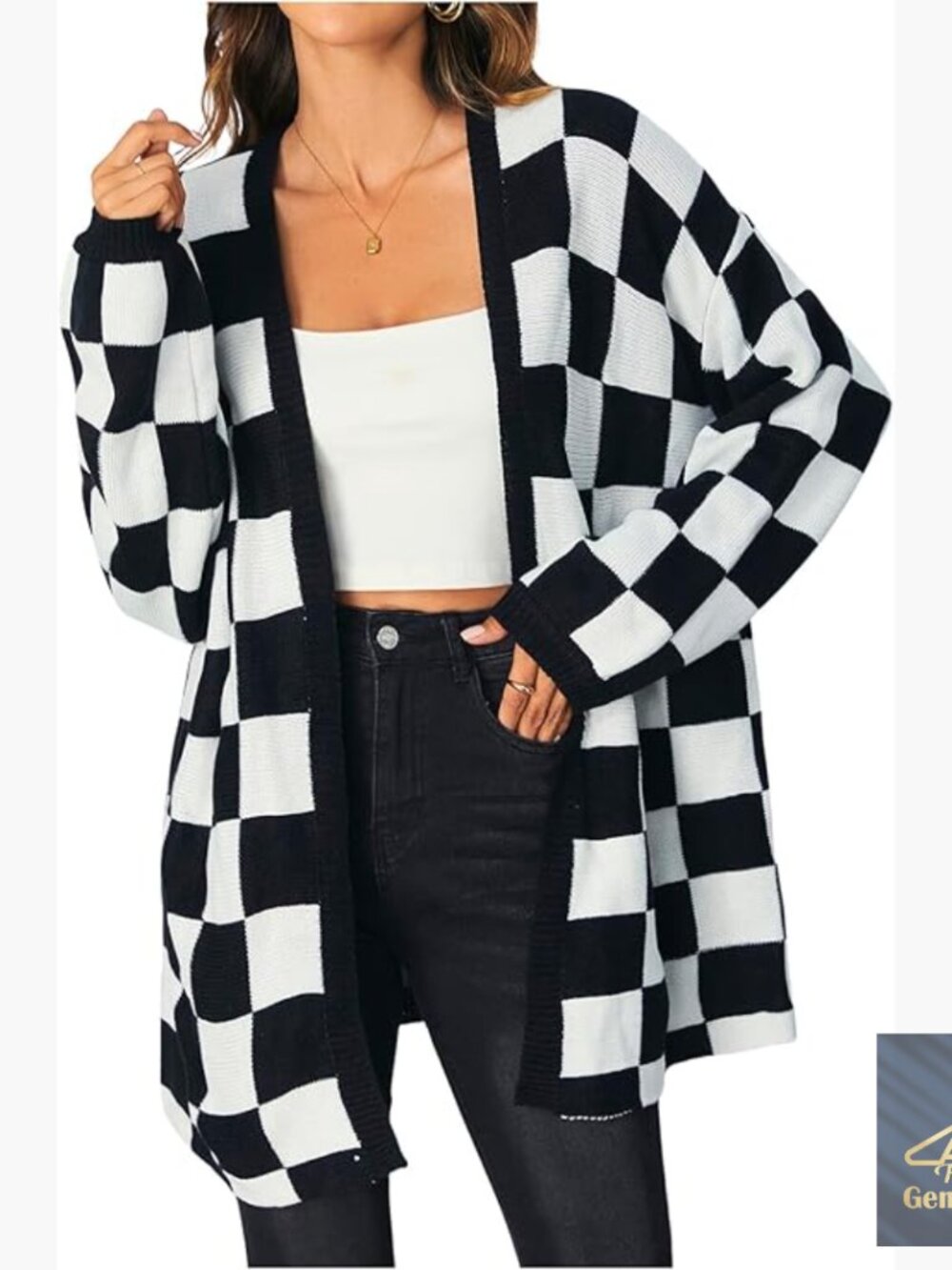 Oversized Cardigan Sweater Long Sleeve Open Front Plaid Print Lightweight